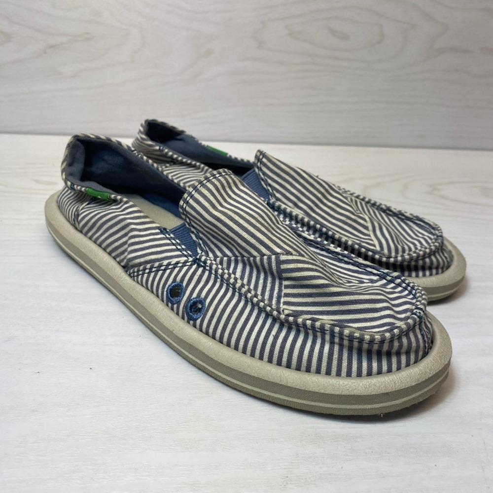 Sanuk‎ Womens 6 Sidewalk Surfer Slip On Blue White Striped Canvas Loafers